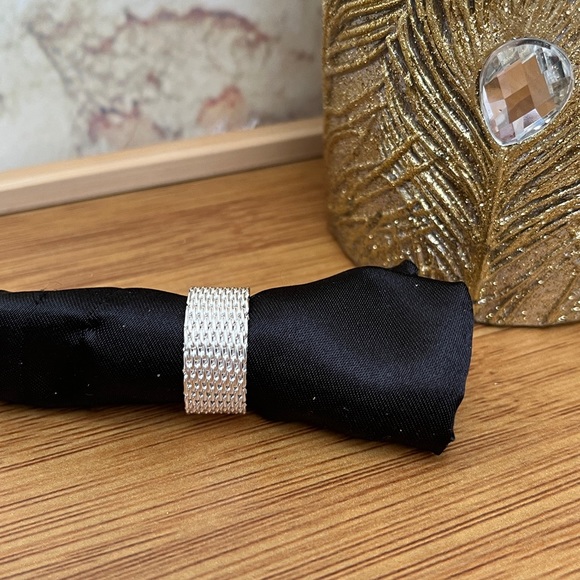 Sterling Silver Plated Woven Mesh Band Ring - Picture 2 of 10